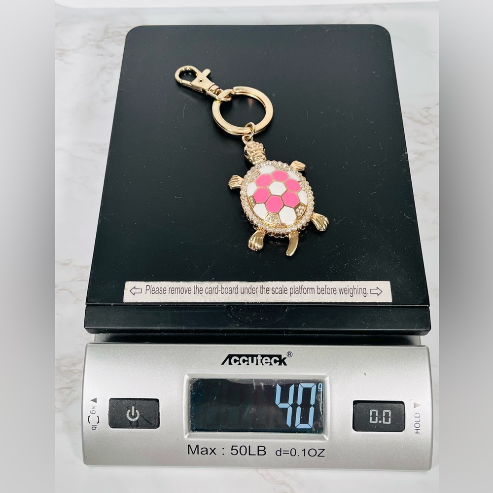 Gold Tone Pink Bling Turtle Bag Charm Keychain - Picture 4 of 4
